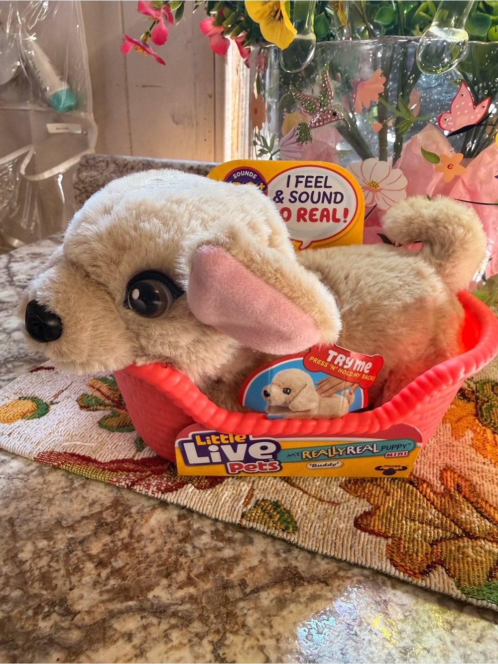 Realistic Plush Puppy Toy - Cream